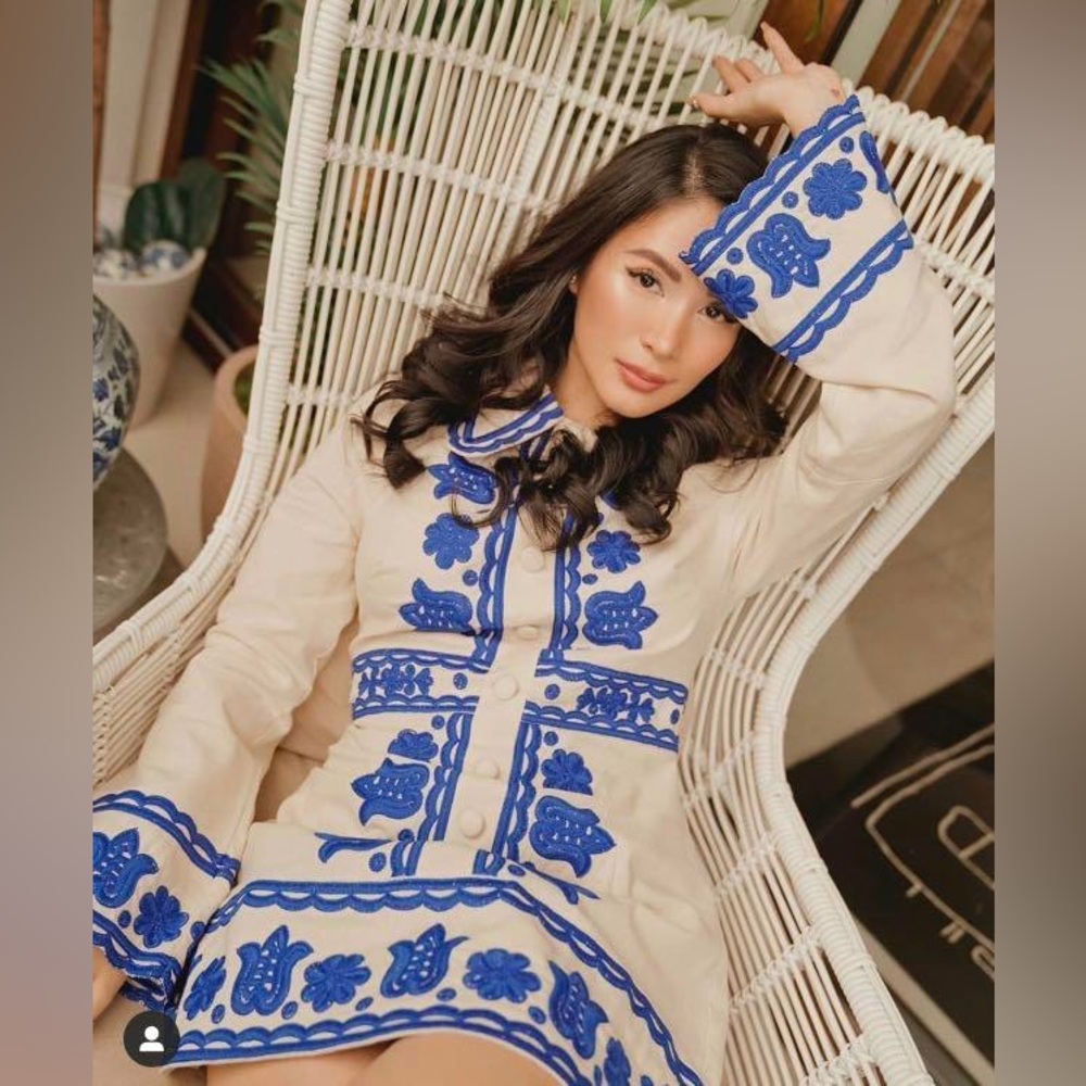 Alice McCall Wild Horses Cream Dress with Blue Embroidery